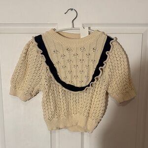 Zara Cream Knit Sweater with Black Trim